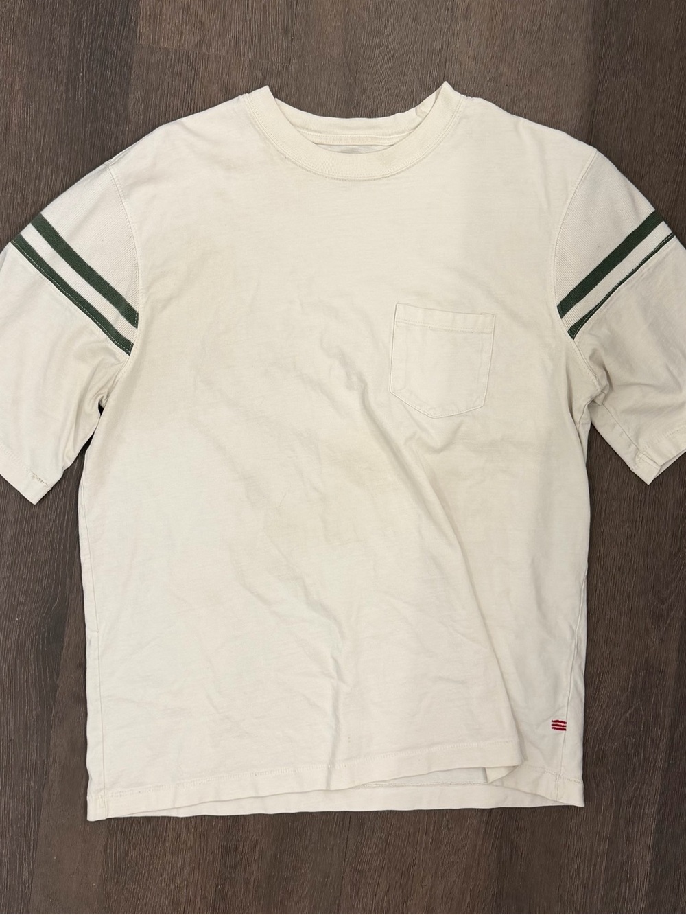 Urban Outfitters Crewneck T-Shirt in Cream with Green Stripes